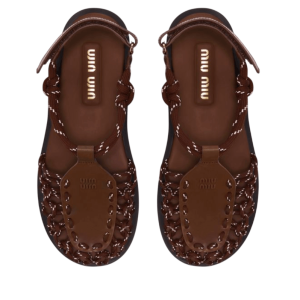 Miu Miu Leather-Trimmed Sandals in Brown