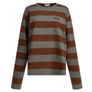 Miu Miu Striped cotton jersey T-shirt in Iron/Tobacco