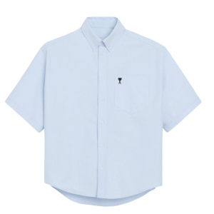 AMI Blue Cotton Boxy Embroidered Ami De Coeur Sky Blue