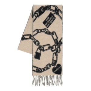 Chain logo wool scarf Beige/black