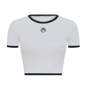 MOON LOGO RIBBED JERSEY CROPPED TOP - WHITE