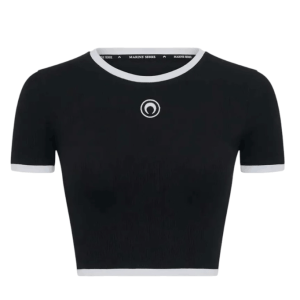 MOON LOGO RIBBED JERSEY CROPPED TOP - BLACK