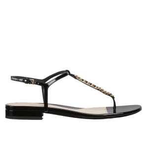 (W) Gucci Signoria Thong Sandal Black Patent Leather