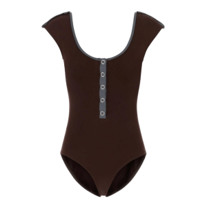 Brown Swimsuit with Grey Trim - Snap Closure 