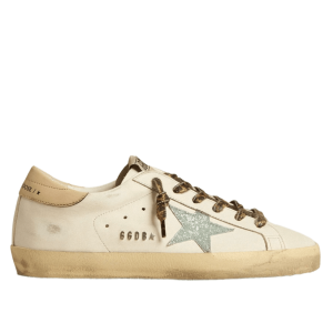 (W) Golden Goose Superstar Light Grey Glitter Star Nude Leather Heel Tab Sneakers White