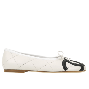 (W) Chanel Ballet Flats Lambskin & White Black The Chanel Coco Beach Collection
