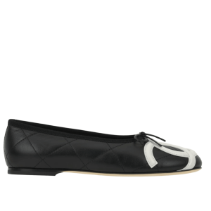 (W) Chanel Ballet Flats Lambskin & Black White The Chanel Coco Beach Collection