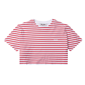 (W) Miu Miu Cotton T-Shirt with Printed Logo White Red