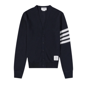 Thom Browne Open Raschel Stitch 4-Bar V-Neck Cardigan Navy