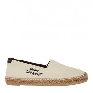 Saint Laurent Embroidered Espadrilles in Canvas Natural Beige