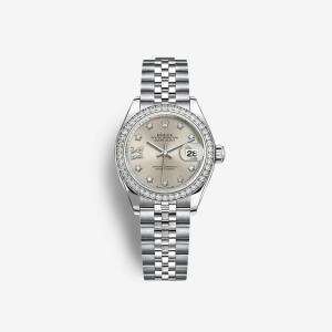 Rolex Lady-Datejust 28 Silver Roman Diamond-Set 279384RBR (Diamond/Jubilee)