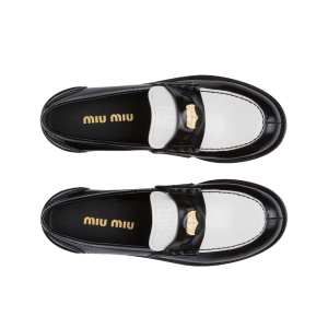 (W) Miu Miu Leather Penny Loafers Black White