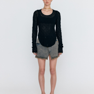 WENETA Asymmetric Front Denim Mini Skirt - Khaki Blue