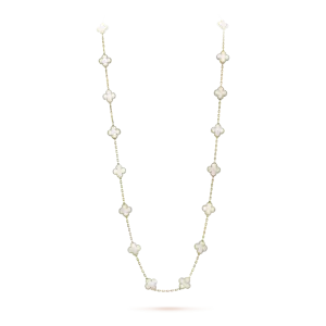 Vintage Alhambra long necklace, 20 motifs yellow gold, white mother-of-pearl