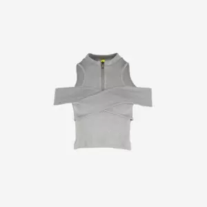 Women Halfneck Cross Cutout Tee Grayish