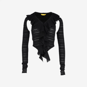 KYO Women Cutout Frill Jersey Lace T-Shirt Black