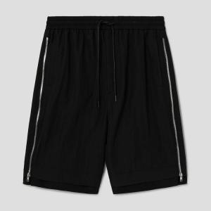 Nylon Side Zip Wide Shorts - Black