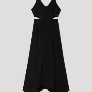 Rayon Blended Long Slit Dress - Black