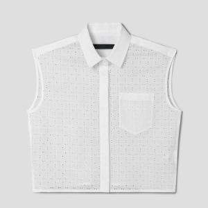 Pocket Detail Eyelet Sleeveless Shirt - White