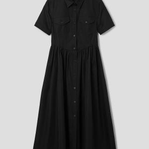 Cotton Blended Wired Shirt Dress - Black