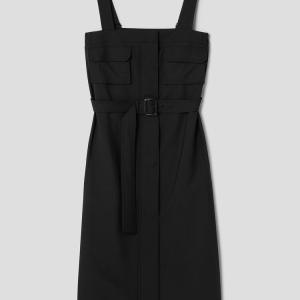Wool Blended Outpocket Overall Midi Dress - Black