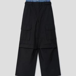 Double Waisted Multipocket Cargo Pants - Black