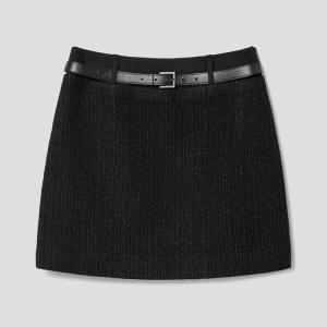 Tweed Double Waisted Mini Skirt - Black