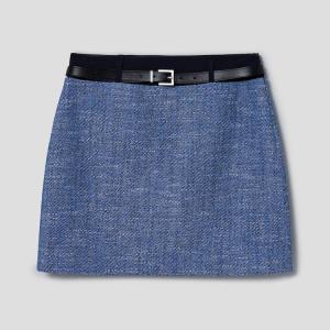 Tweed Double Waist Mini Skirt - Blue