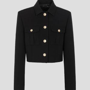 Wool Blended Military Cropped Outpocket Jacket - Black