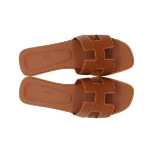 Hermes Oran Sandal Calfskin & Gold Piqures Ecrues