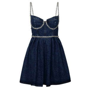 Diamante detail denim mini dress