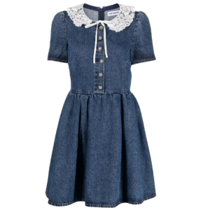 Lace collar denim dress