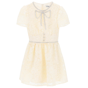 Crystal bow embellished lace dress