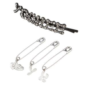 LOGO HAIRPIN BROOCH SET BLACK