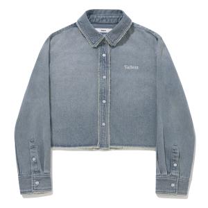 Denim Damaged Crop Shirt Blue