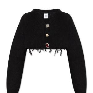 Jewel button frayed crop cardigan