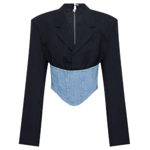 Denim corset panel blazer