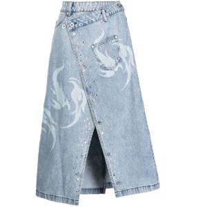 Phoenix washed denim midi skirt