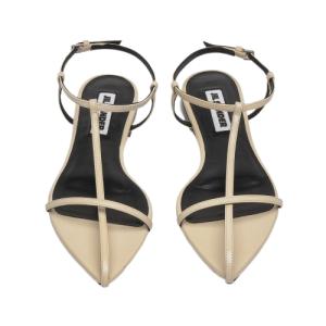 (W) Jil Sander Pointed Toe Leather Flat Sandal Beige