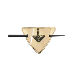 (W) Prada Brushed Leather Hair Clasp with Stick Platinum