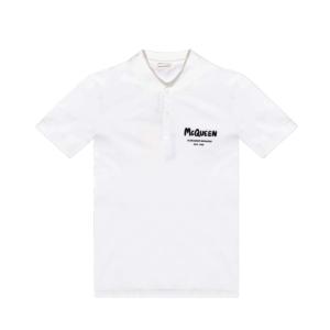 ALEXANDER MCQUEEN WHITE LOGO-EMBROIDERED POLO SHIRT