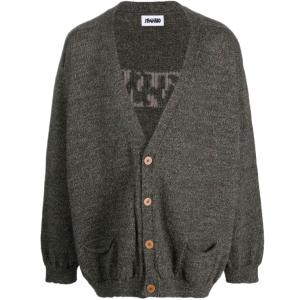 Back logo jacquard wool cardigan