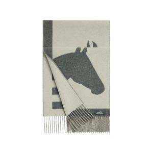 Hermes Casaque Love Story Muffler Gris Clair Ivoire